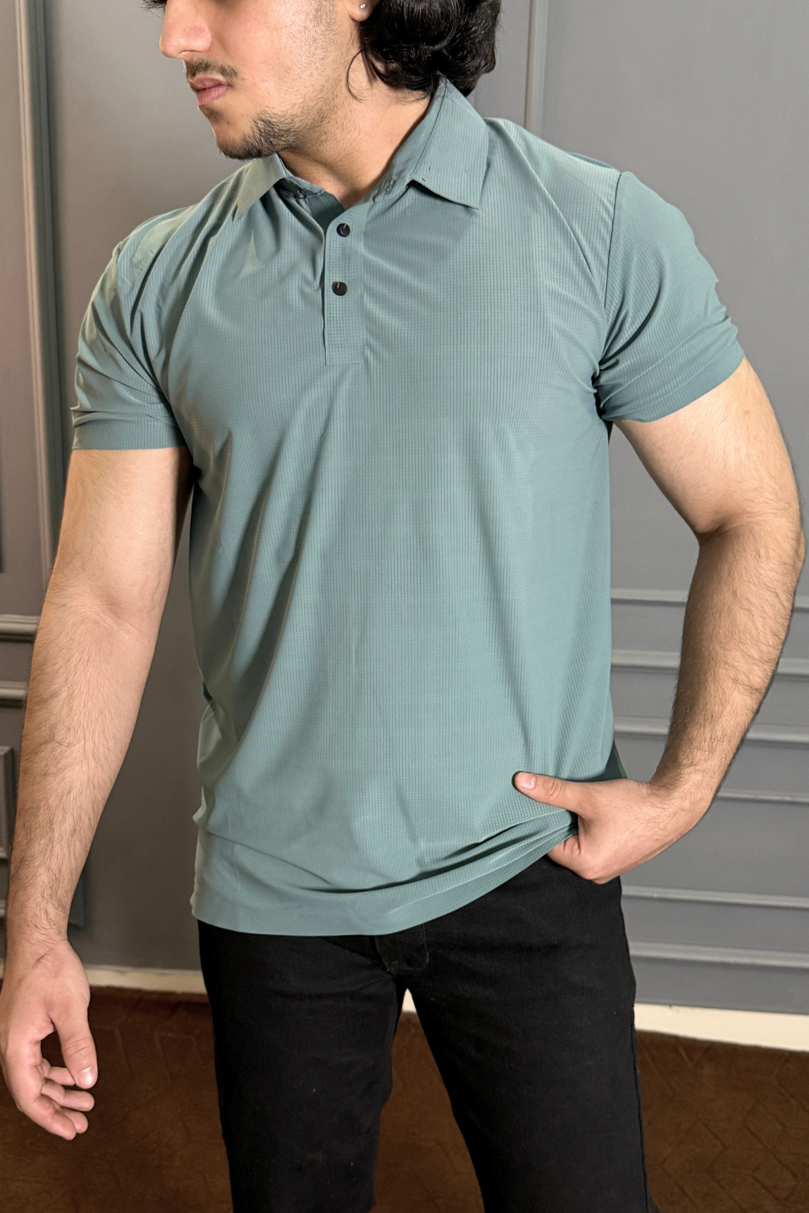 Super Light Seamless Micro-Texture Sea Green Polo