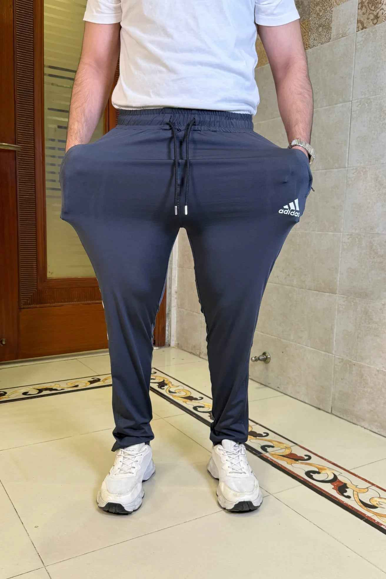 Mens Imported 4 way Lycra 2 Striped Net ADDS Gray Trouser