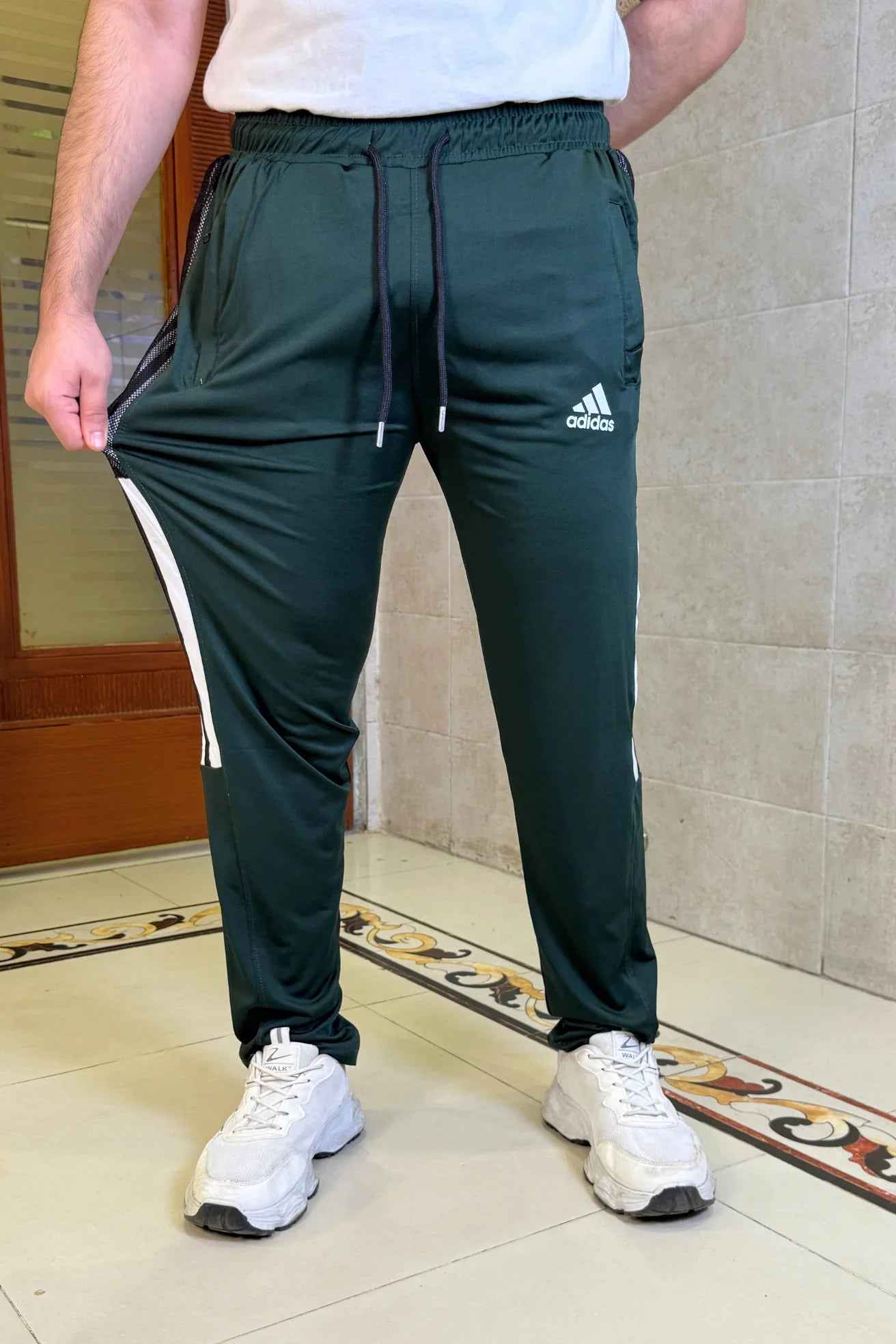 Mens Imported 4 way Lycra 2 Striped Net ADDS Green Trouser