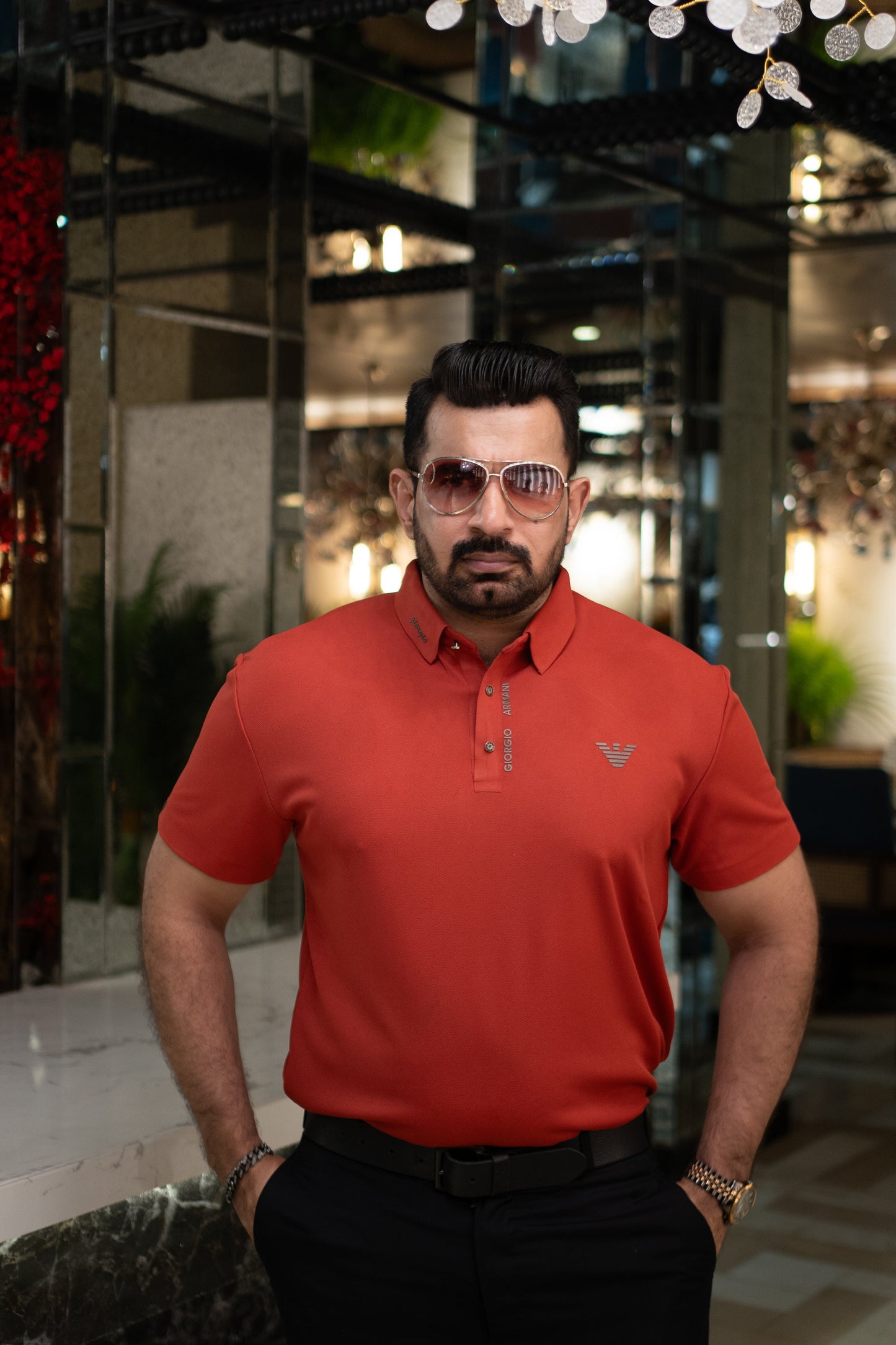 ITALIAN Textured Stitch-less POLO Shirt LVPS-011 CARROT RED