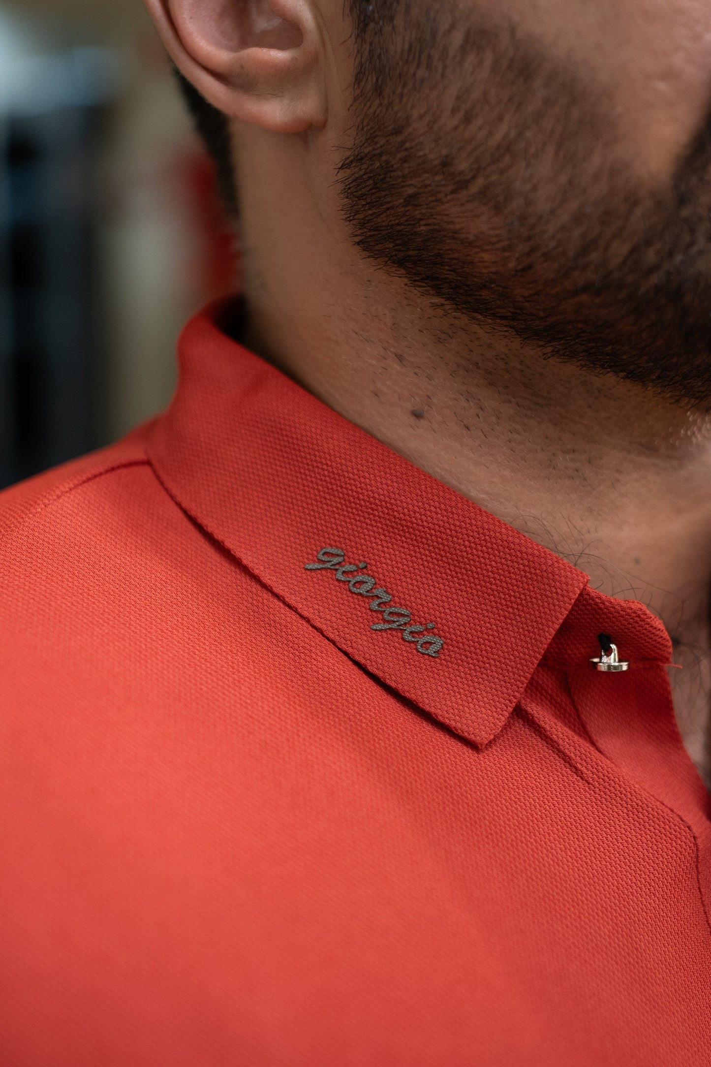 ITALIAN Textured Stitch-less POLO Shirt LVPS-011 CARROT RED