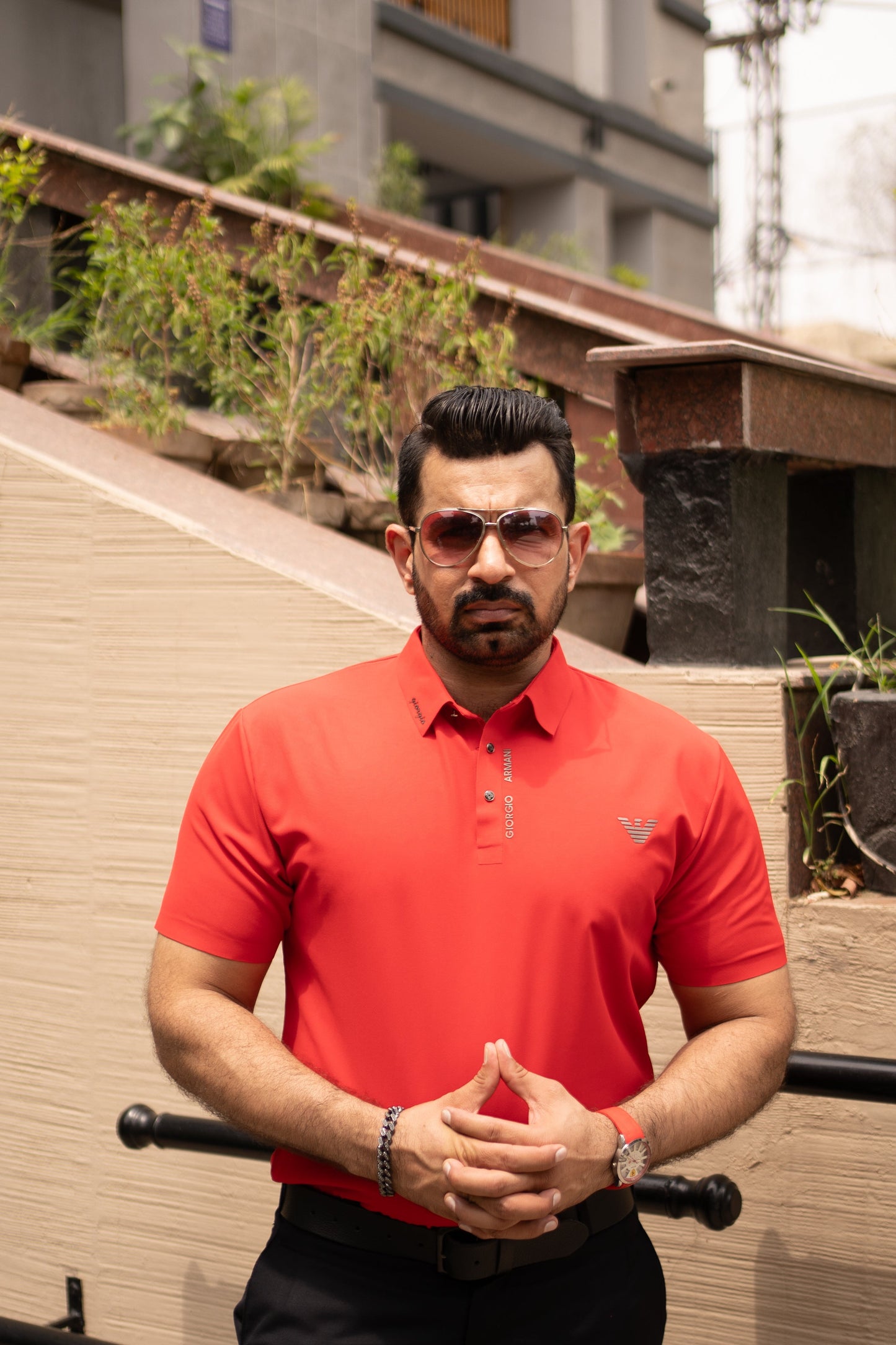 ITALIAN Textured Stitch-less POLO Shirt LVPS-05 ACTIVE RED