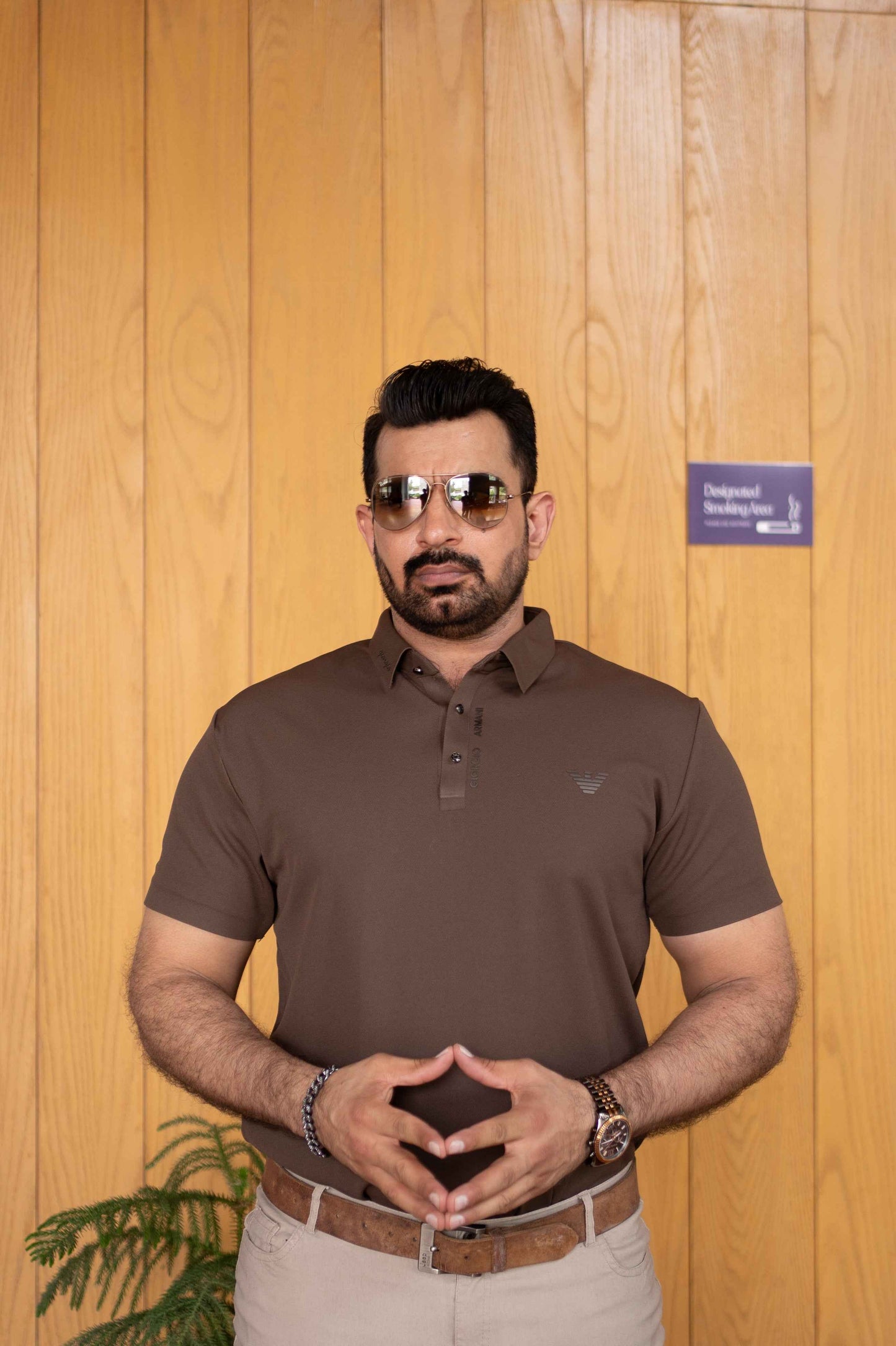 ITALIAN Textured Stitch-less POLO Shirt LVPS-010 BROWN