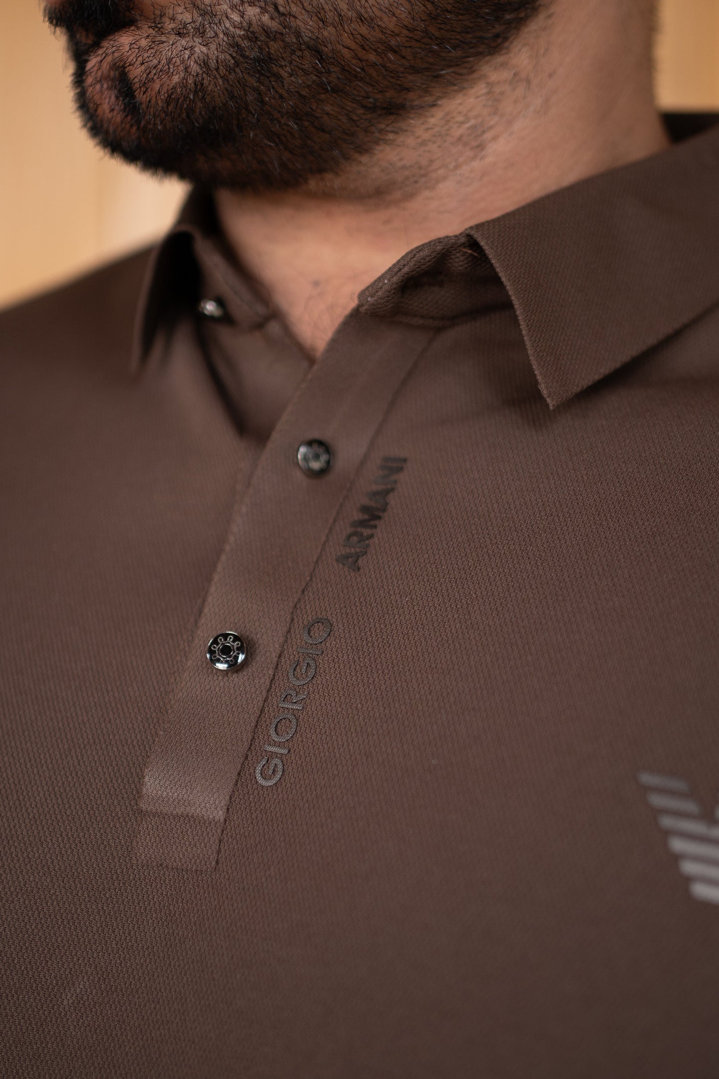 ITALIAN Textured Stitch-less POLO Shirt LVPS-010 BROWN
