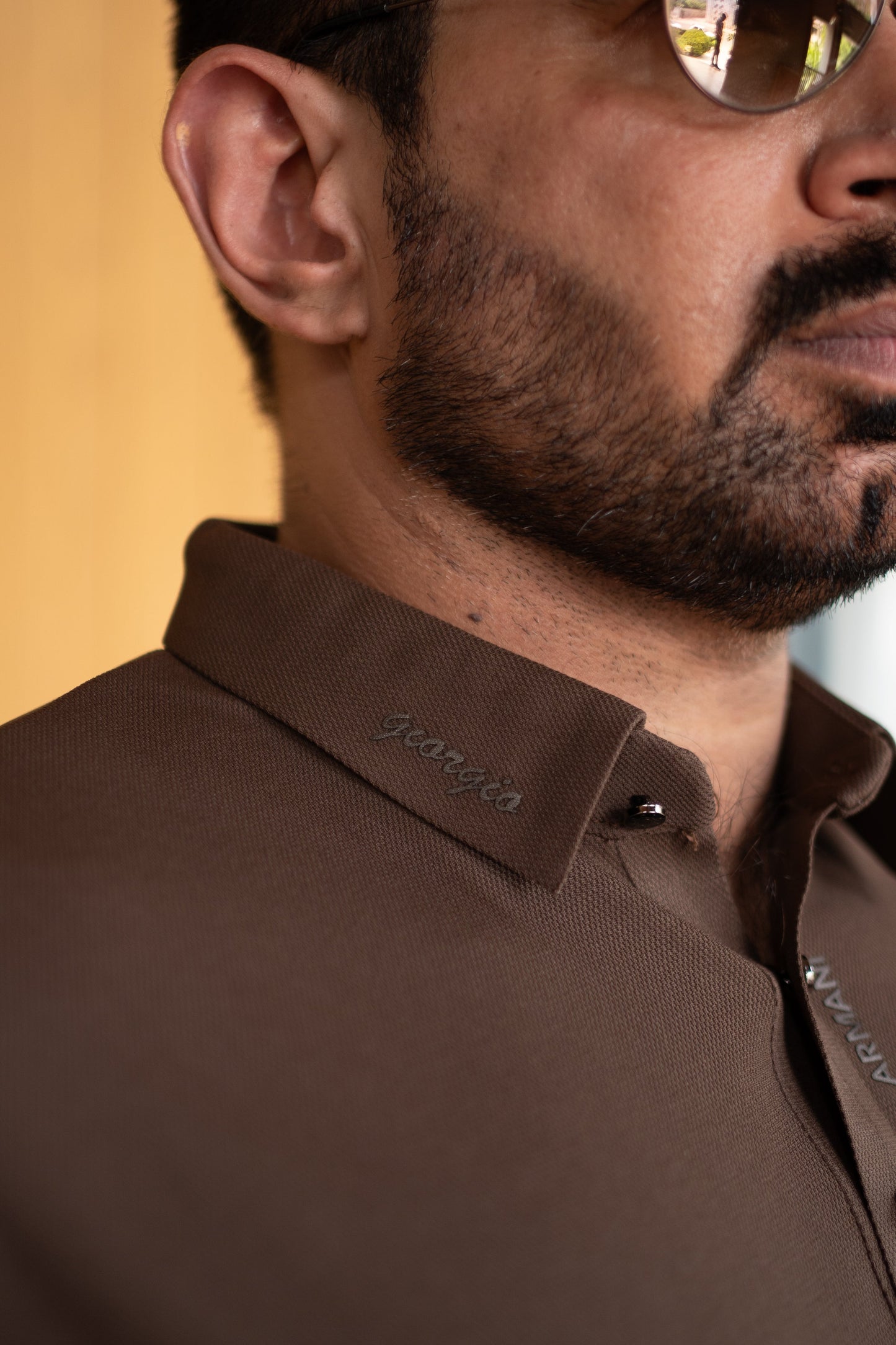 ITALIAN Textured Stitch-less POLO Shirt LVPS-010 BROWN