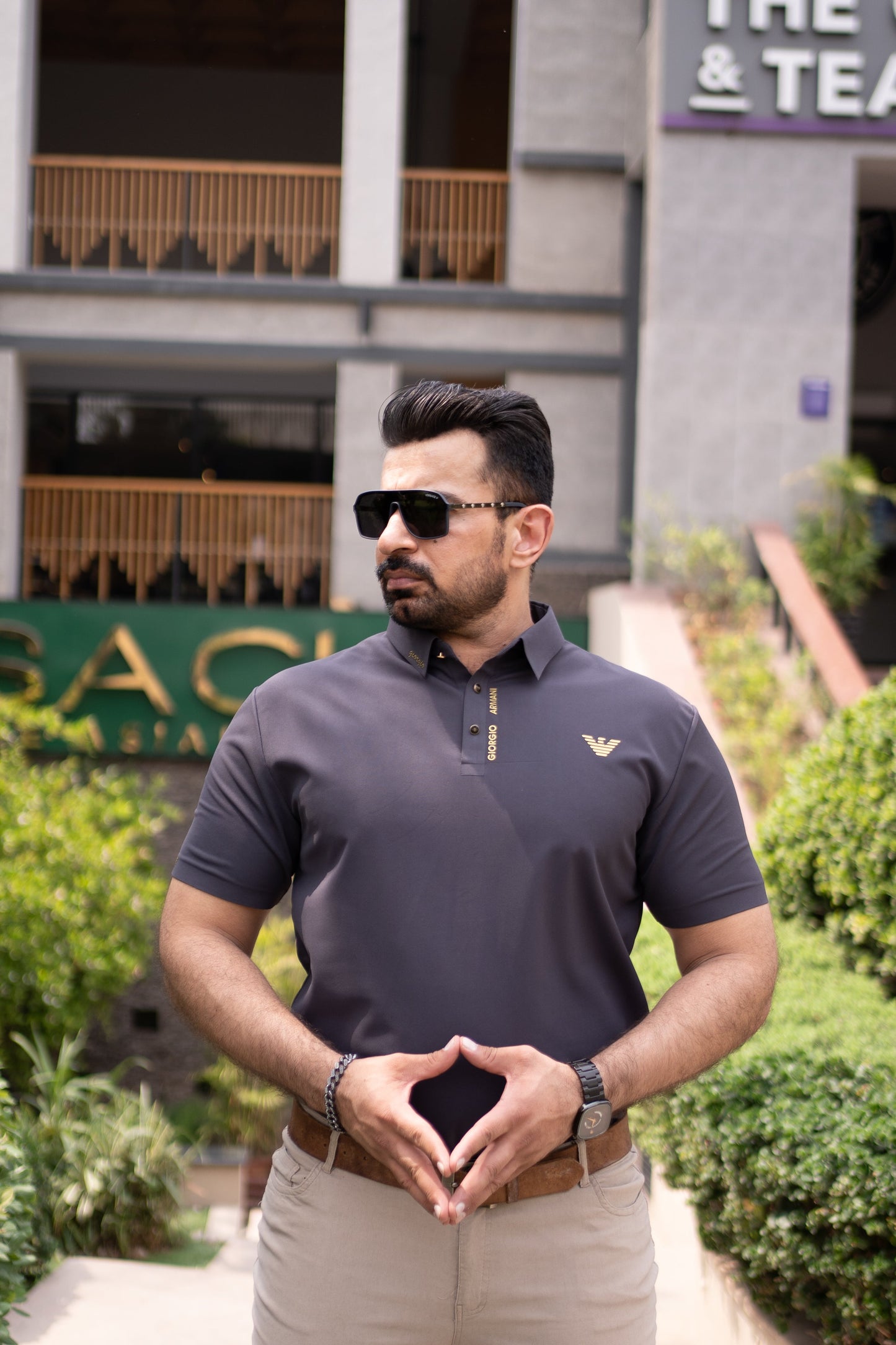 ITALIAN Textured Stitch-less POLO Shirt LVPS CHARCOAL GRAY