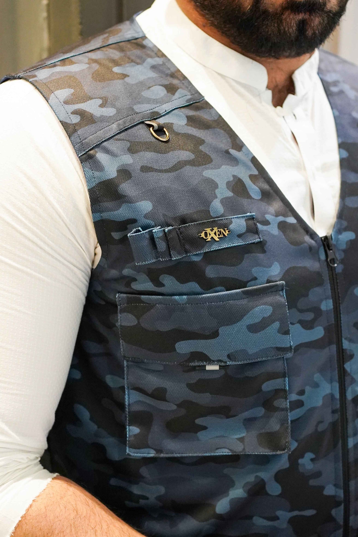 Premium Italian Textured fabrics Blue Camouflage Sidu Four Pocket Jacket SDJkt-20