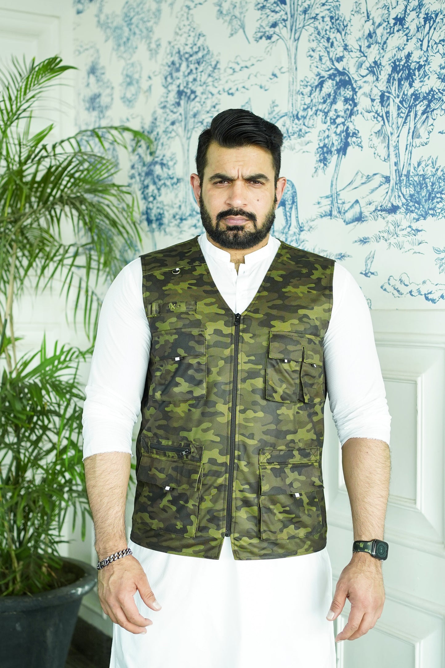 Premium Italian Textured fabrics Army Green Camouflage Sidu Four Pocket Jacket SDJkt-21