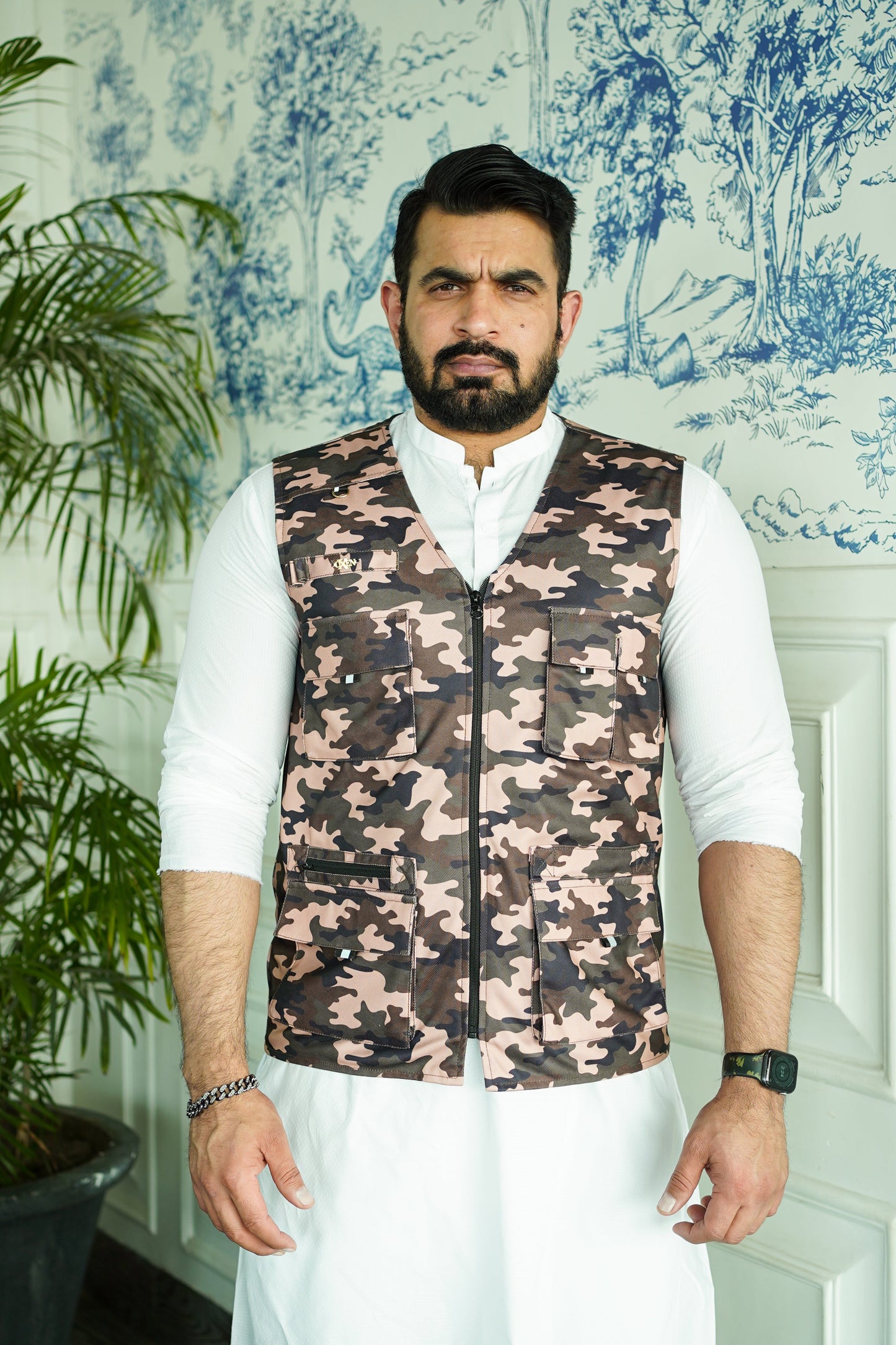 Premium Italian Textured fabrics Brown Camouflage Sidu Four Pocket Jacket SDJkt-22