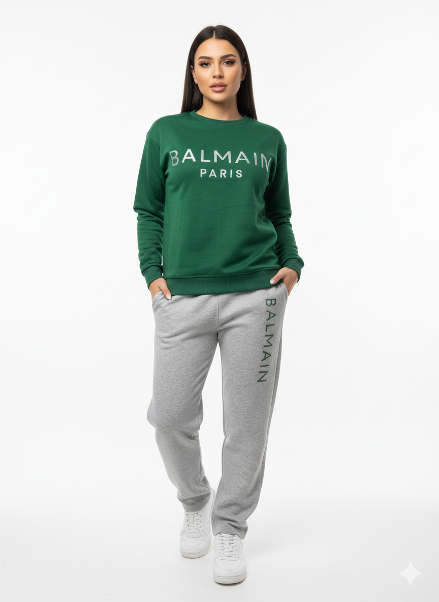 Balmain Paris Elite Green Imported Cotton Fleece Tracksuit (Male & Female )