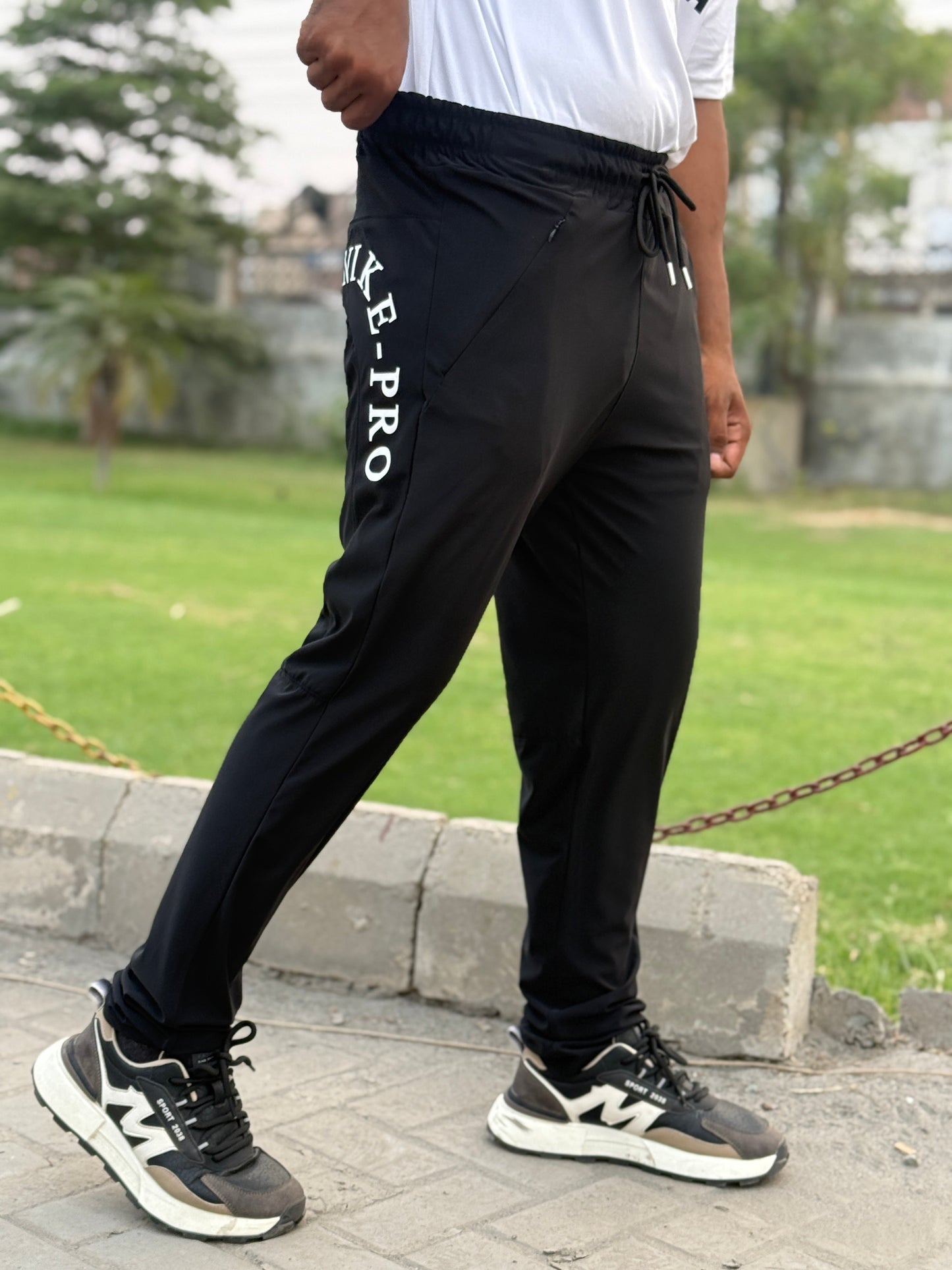 Premium Black Nike Pro Round Print Men's 4 way Stretch-able Lycra Trousers