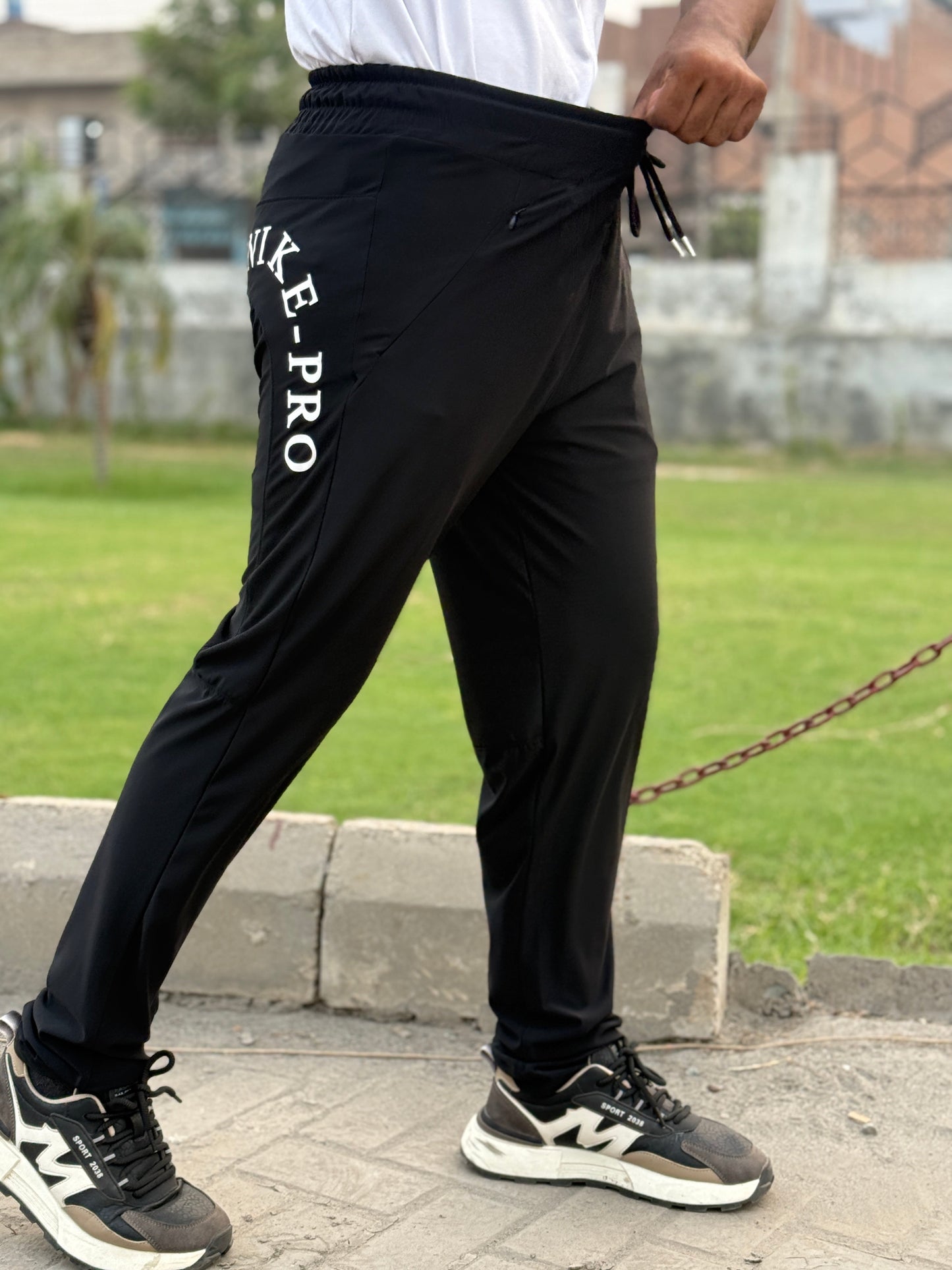 Premium Black Nike Pro Round Print Men's 4 way Stretch-able Lycra Trousers