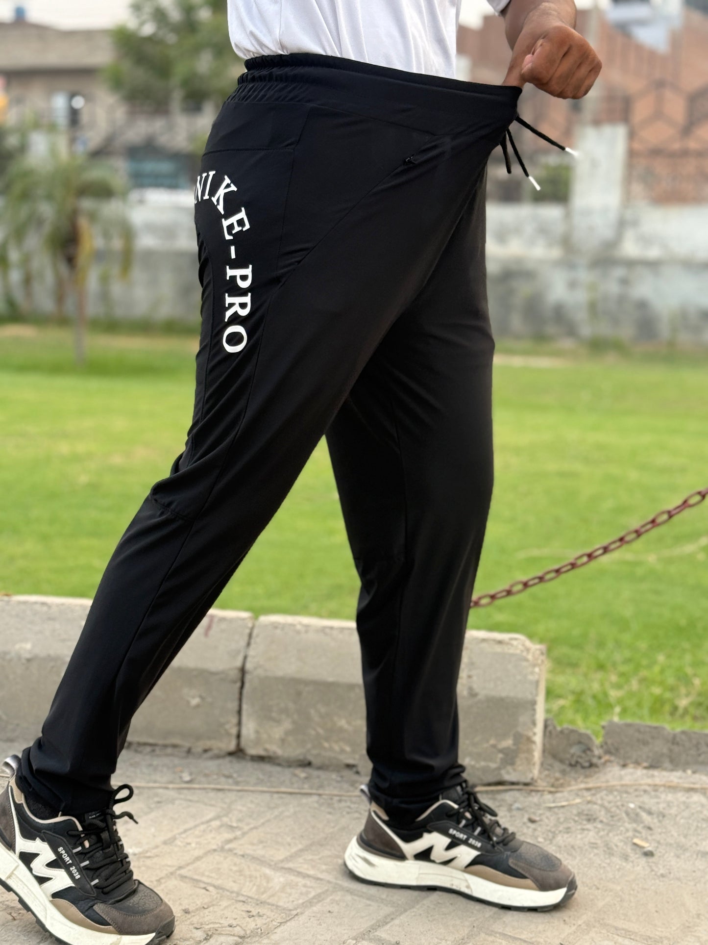 Premium Black Nike Pro Round Print Men's 4 way Stretch-able Lycra Trousers