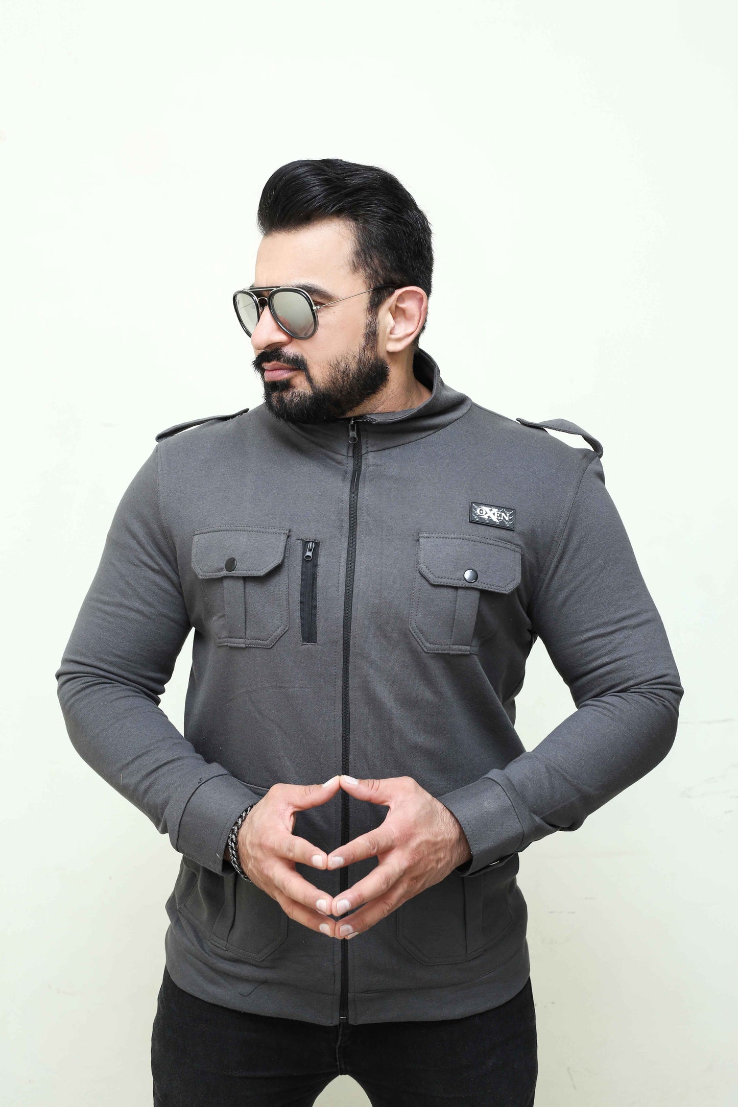 Premium Four Pocket Full Sleeve Grey Jacket # 05