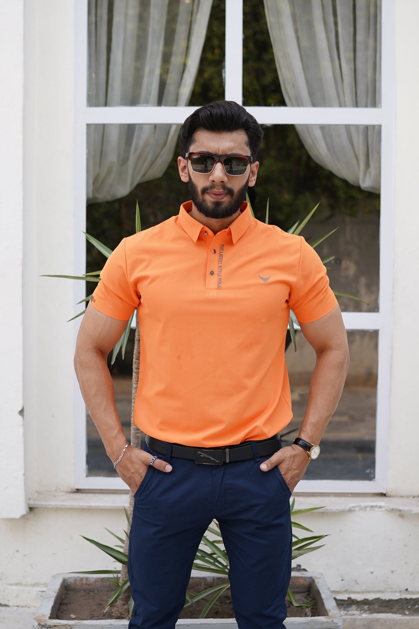 Italian textured seam less Polo Shirts OXT # 05 Orange