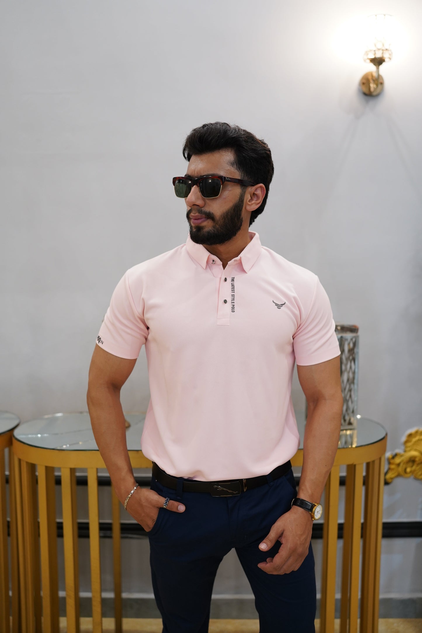Italian textured seam less Polo Shirts OXT # 01 Peach