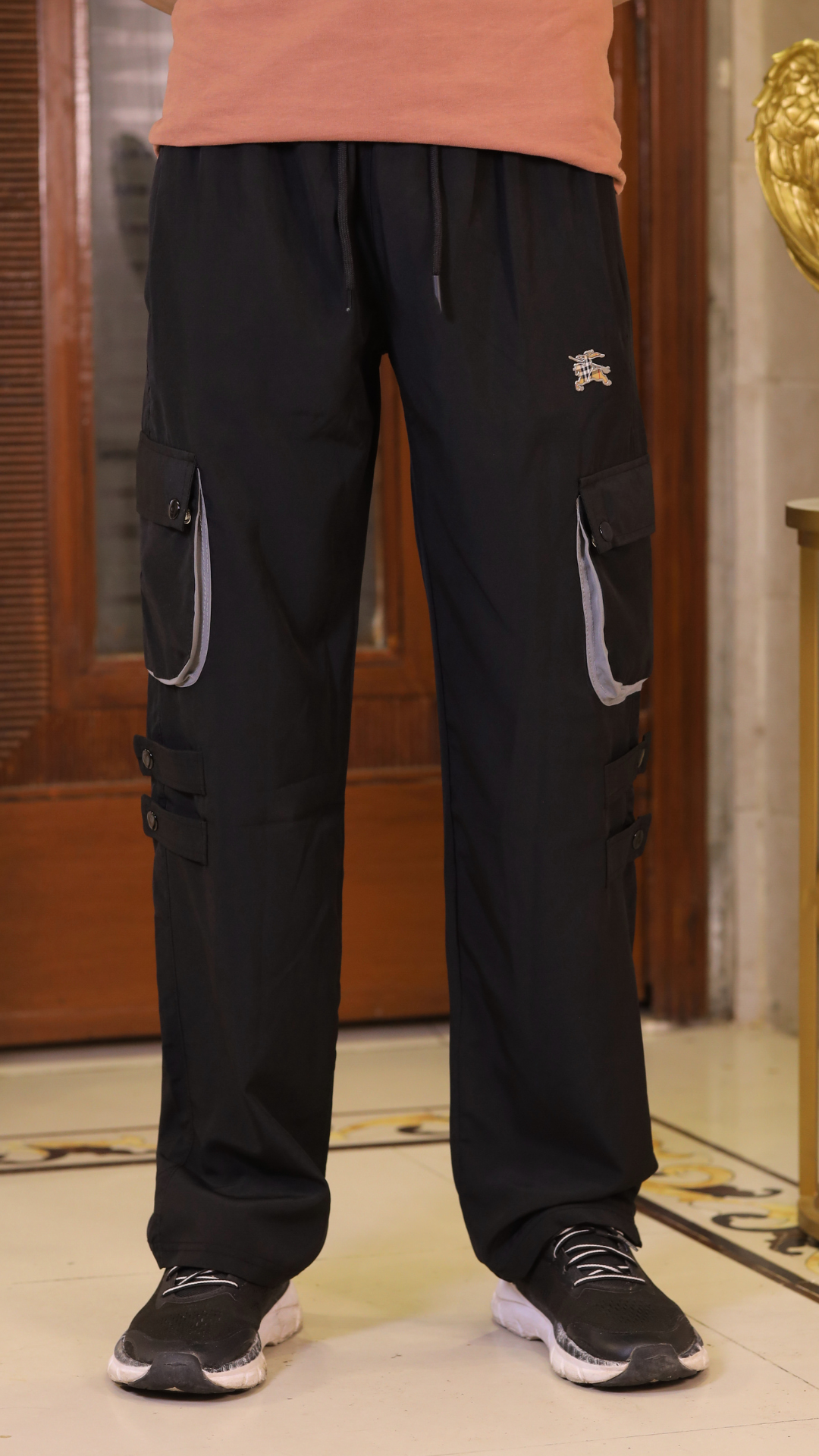 Imported Black Micro Relaxed Fit 6 Pocket Cargo