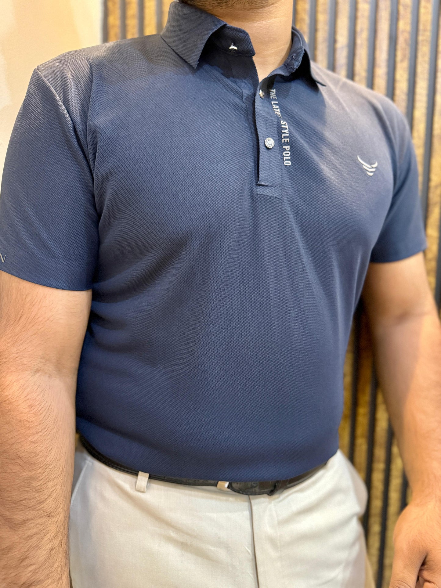 Italian textured seam less Polo Shirts OXT # 06 Navy Blue