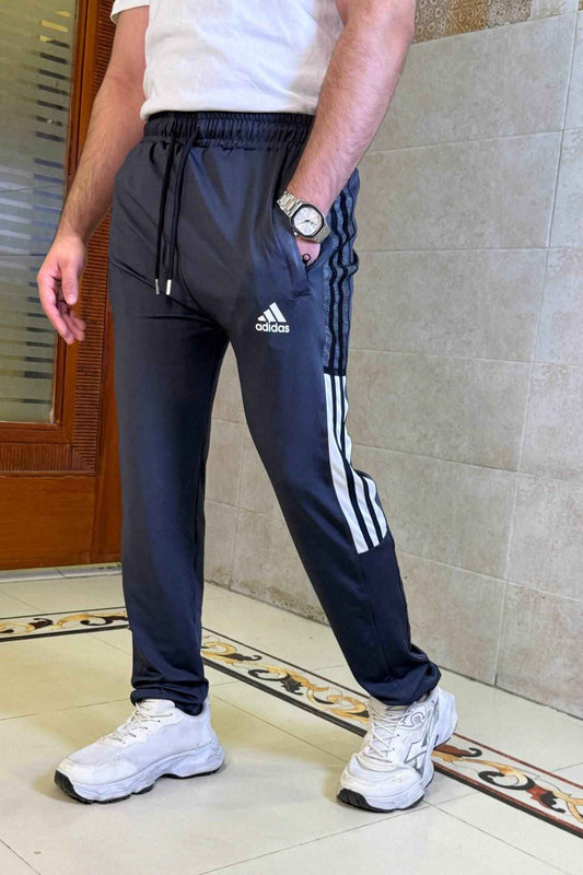 Mens Imported 4 way Lycra 2 Striped Net ADDS Gray Trouser