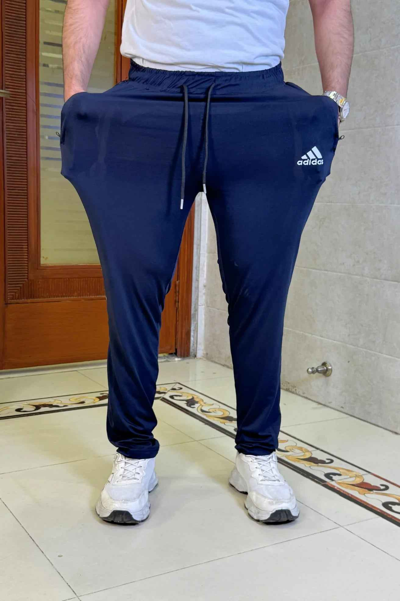 Mens Imported 4 way Lycra 2 Striped Net ADDS Blue Trouser