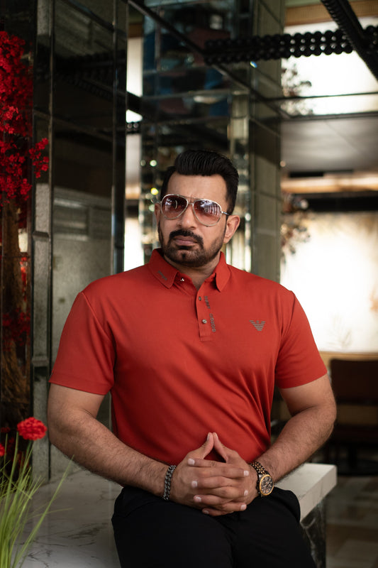 ITALIAN Textured Stitch-less POLO Shirt LVPS-011 CARROT RED