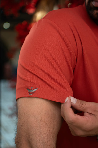 ITALIAN Textured Stitch-less POLO Shirt LVPS-011 CARROT RED