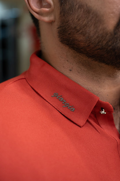 ITALIAN Textured Stitch-less POLO Shirt LVPS-011 CARROT RED