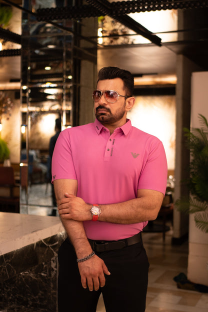 ITALIAN Textured Stitch-less POLO Shirt LVPS-07 PINK
