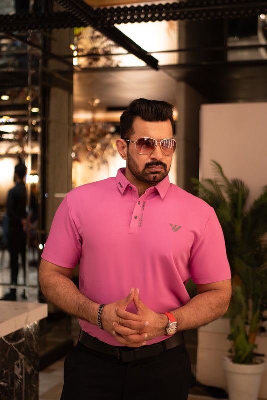 ITALIAN Textured Stitch-less POLO Shirt LVPS-07 PINK