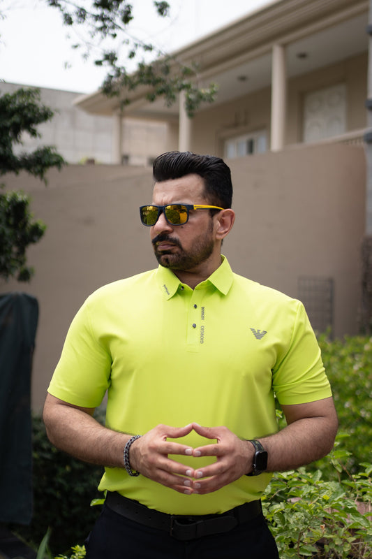 ITALIAN Textured Stitch-less POLO Shirt LVPS-14 FLUORESCENT GREEN