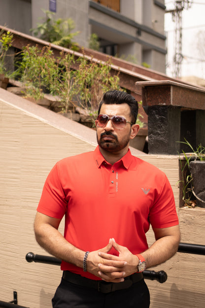 ITALIAN Textured Stitch-less POLO Shirt LVPS-05 ACTIVE RED