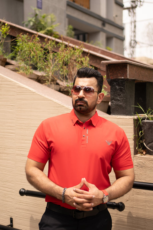 ITALIAN Textured Stitch-less POLO Shirt LVPS-05 ACTIVE RED