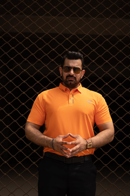 ITALIAN Textured Stitch-less POLO Shirt LVPS ACTIVE ORANGE