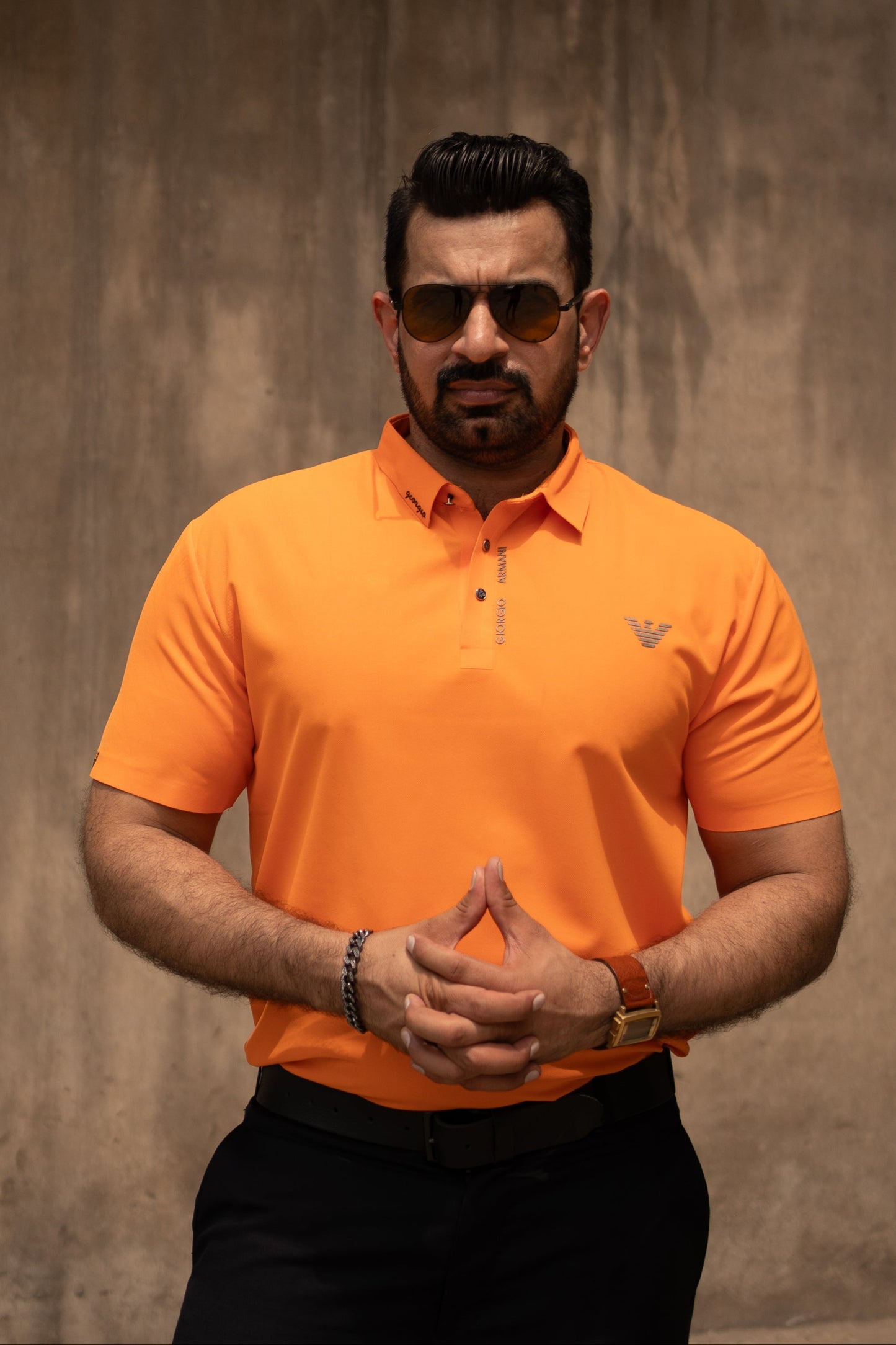 ITALIAN Textured Stitch-less POLO Shirt LVPS ACTIVE ORANGE