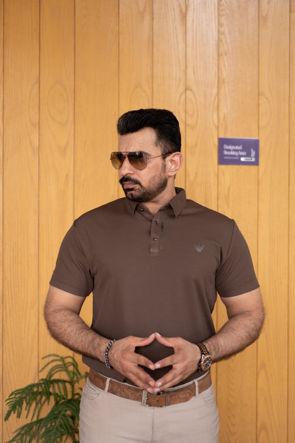 ITALIAN Textured Stitch-less POLO Shirt LVPS-010 BROWN