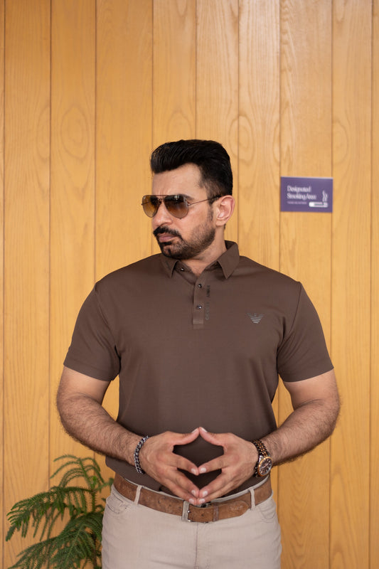 ITALIAN Textured Stitch-less POLO Shirt LVPS-010 BROWN