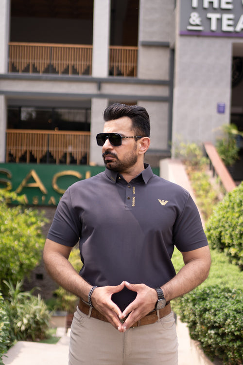 ITALIAN Textured Stitch-less POLO Shirt LVPS CHARCOAL GRAY