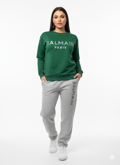 Balmain Paris Elite Green Imported Cotton Fleece Tracksuit (Male & Female )