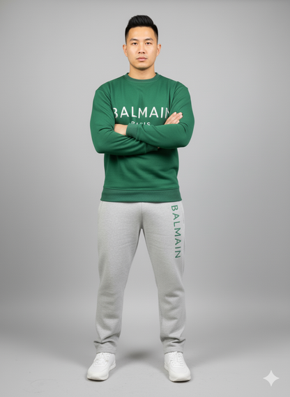 Balmain Paris Elite Green Imported Cotton Fleece Tracksuit (Male & Female )