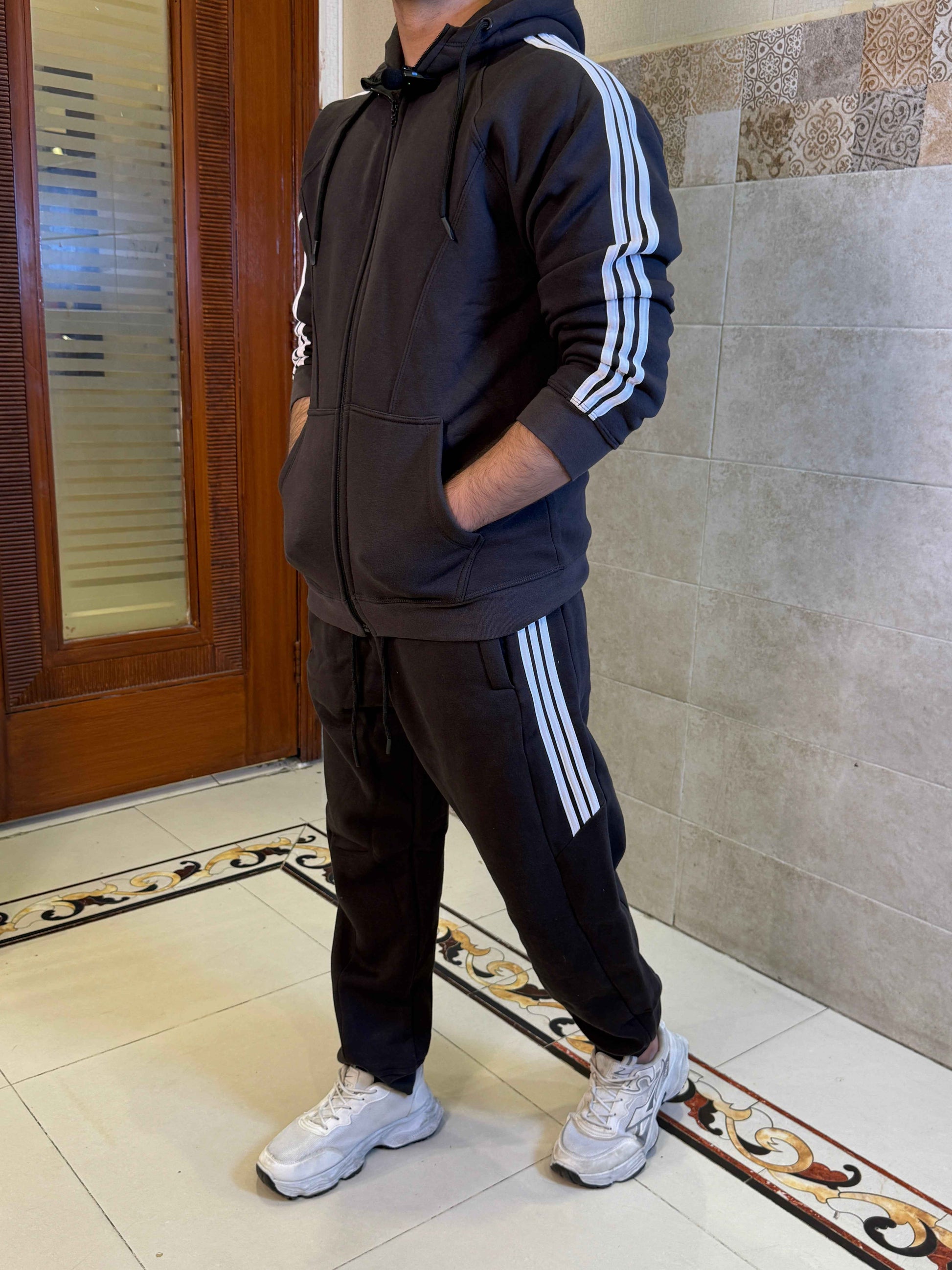 Imported Brown Classic Stripe Winter Tracksuit Unisex – Soft, Warm & Stretchable