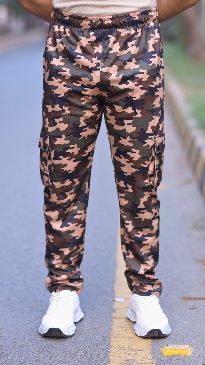 Men's Italian Skin Gray Camouflage Cargo 6 Pocket With Mate Stud Button