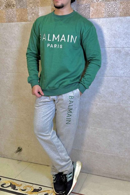 Balmain Paris Elite Green Imported Cotton Fleece Tracksuit (Male & Female )