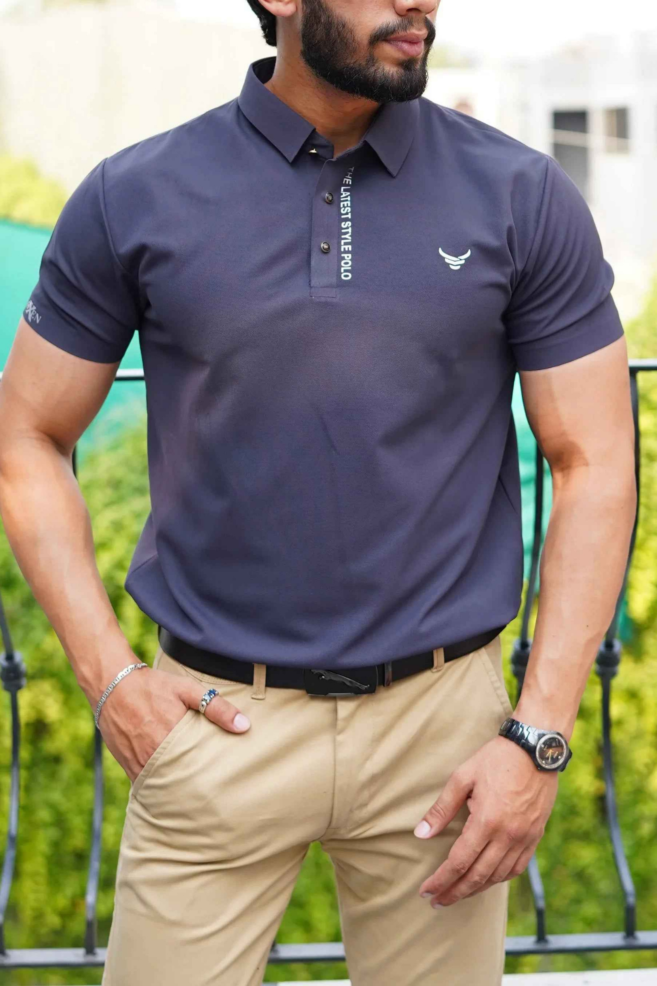 Italian textured seam less Polo Shirts OXT # 10 Grey