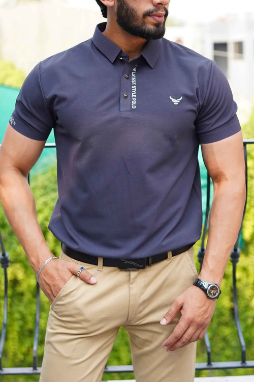 Italian textured seam less Polo Shirts OXT # 10 Grey