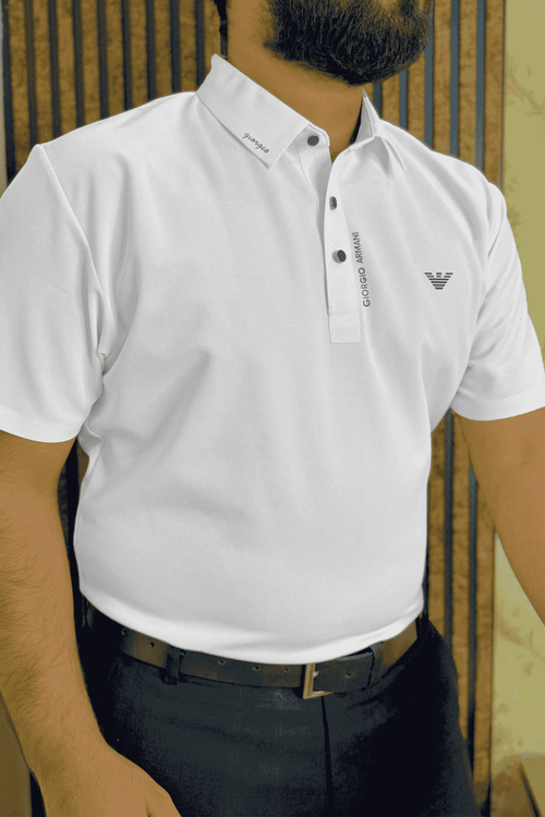 Italian Textured Stitchless Polo Shirt Lvps White