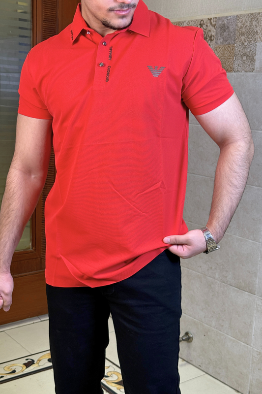 ITALIAN Textured Stitch-less POLO Shirt LVPS-05 ACTIVE RED