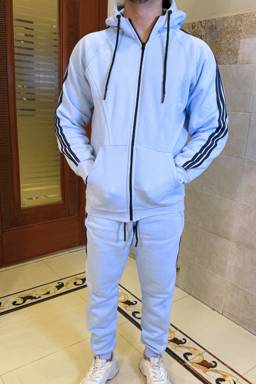 Imported Light Sky Classic Stripe Winter Tracksuit Unisex – Soft, Warm & Stretchable