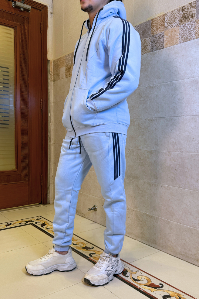 Imported Light Sky Classic Stripe Winter Tracksuit Unisex – Soft, Warm & Stretchable