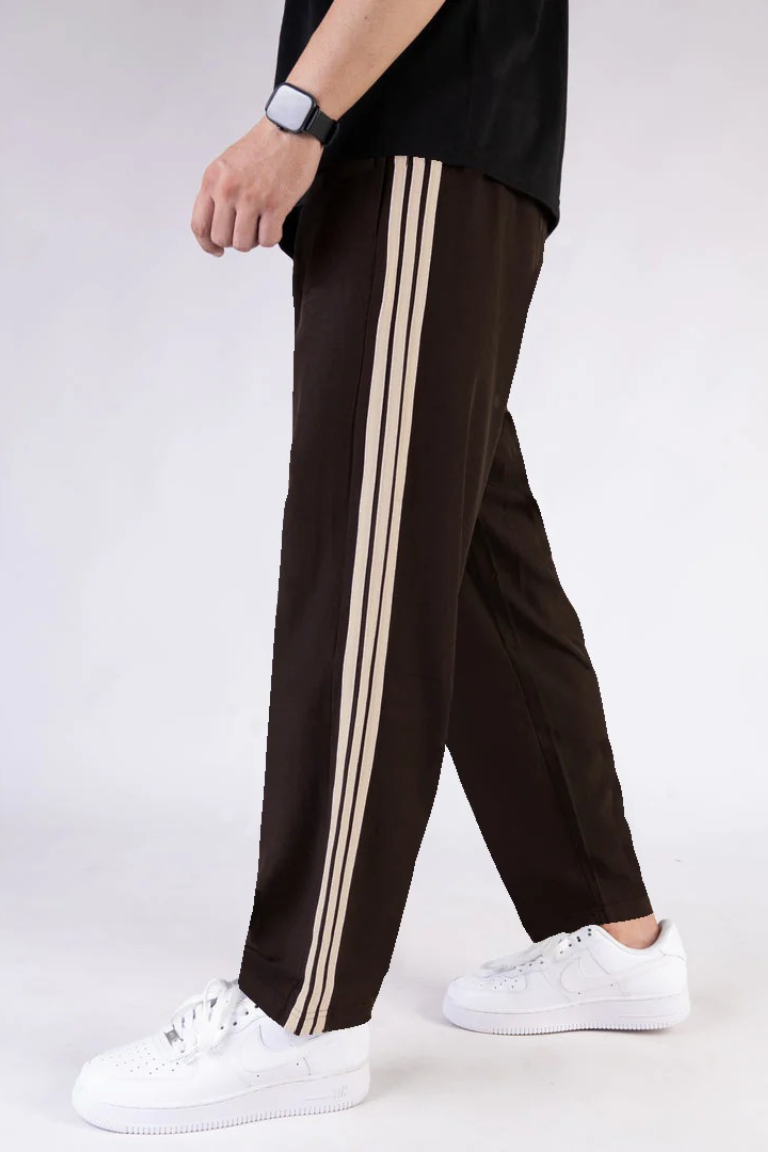 Imported Brown Micro Relaxed Fit Trousers with Three Skin Stripes - The Elite Heritage