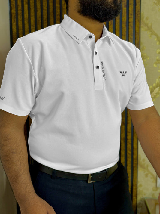 Italian Textured Stitchless Polo Shirt Lvps White